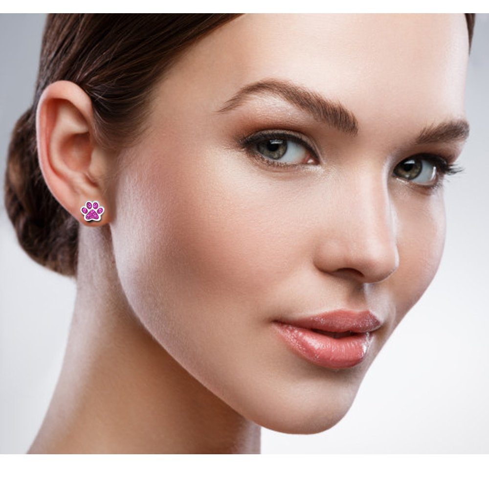 Limana Ohrsteker-Set Kinder Mädchen Ohrringe 925 Silber Pfote Glitzer Edelstahl Herz