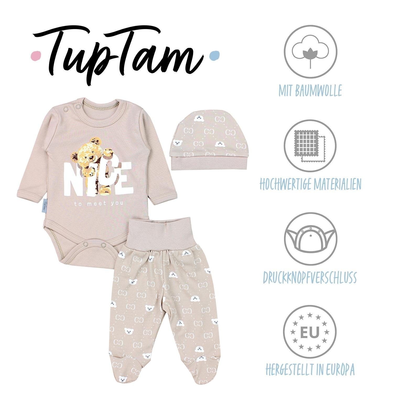 TupTam Baby Essentials Package - Unisex Long Sleeve Bodysuit, Pants & Hat Set