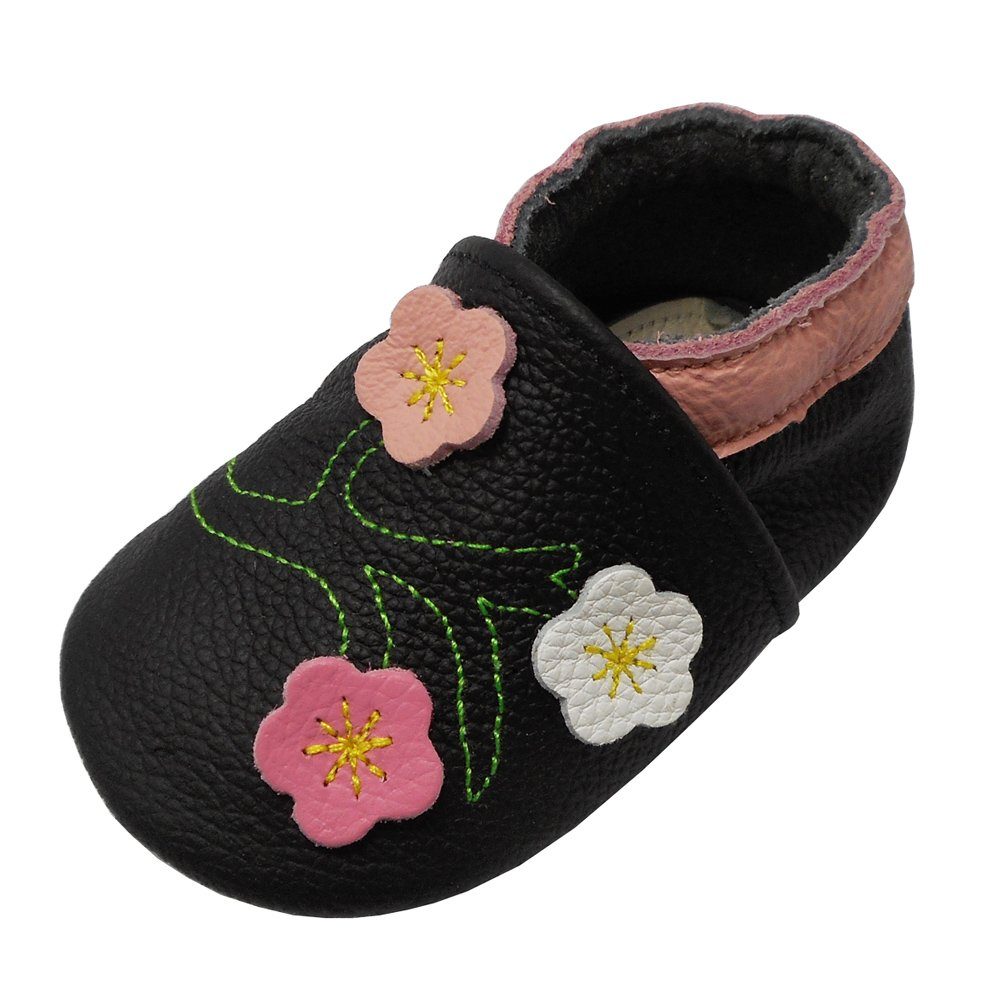Yalion Weiche Leder Krabbel- und Lauflernschuhe 3-Blumen Schwarz Yalion Weiche Leder Krabbel- und Lauflernschuhe 3-Blumen Schwarz