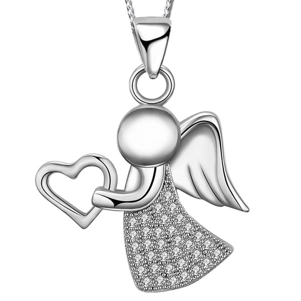 Limana 925 Silver Angel & Heart Children's Jewelry Set - Necklace & Earrings