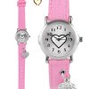Pacific Time Quarzuhr Kinder Armbanduhr mit Herzanhänger Stoffarmband, funkelndes Herzchen am Armband - Gratis Versand