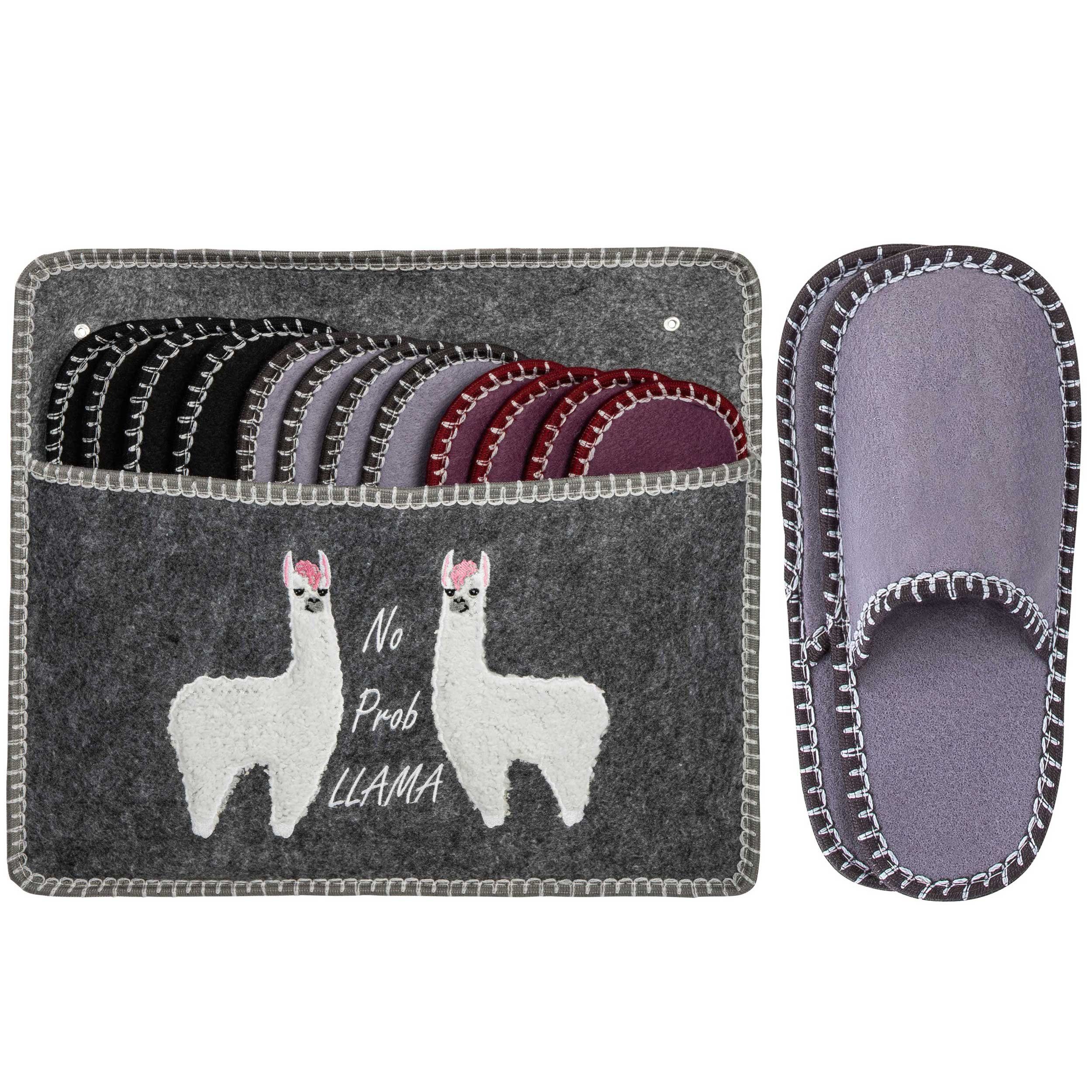 ONVAYA Llama ABS Guest Slippers - 6 Pack - Non-Slip Felt House Slippers