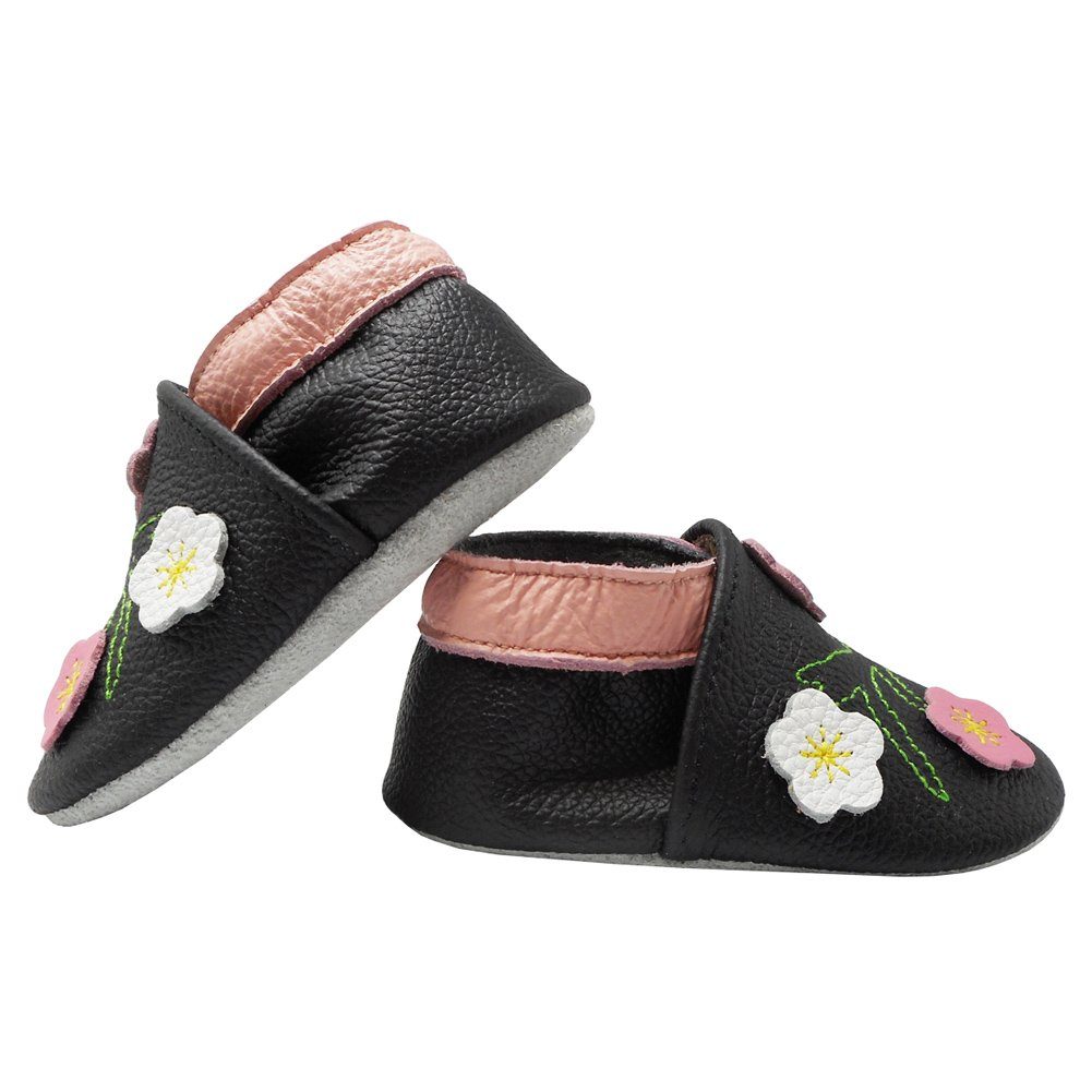 Yalion Weiche Leder Krabbel- und Lauflernschuhe 3-Blumen Schwarz Yalion Weiche Leder Krabbel- und Lauflernschuhe 3-Blumen Schwarz