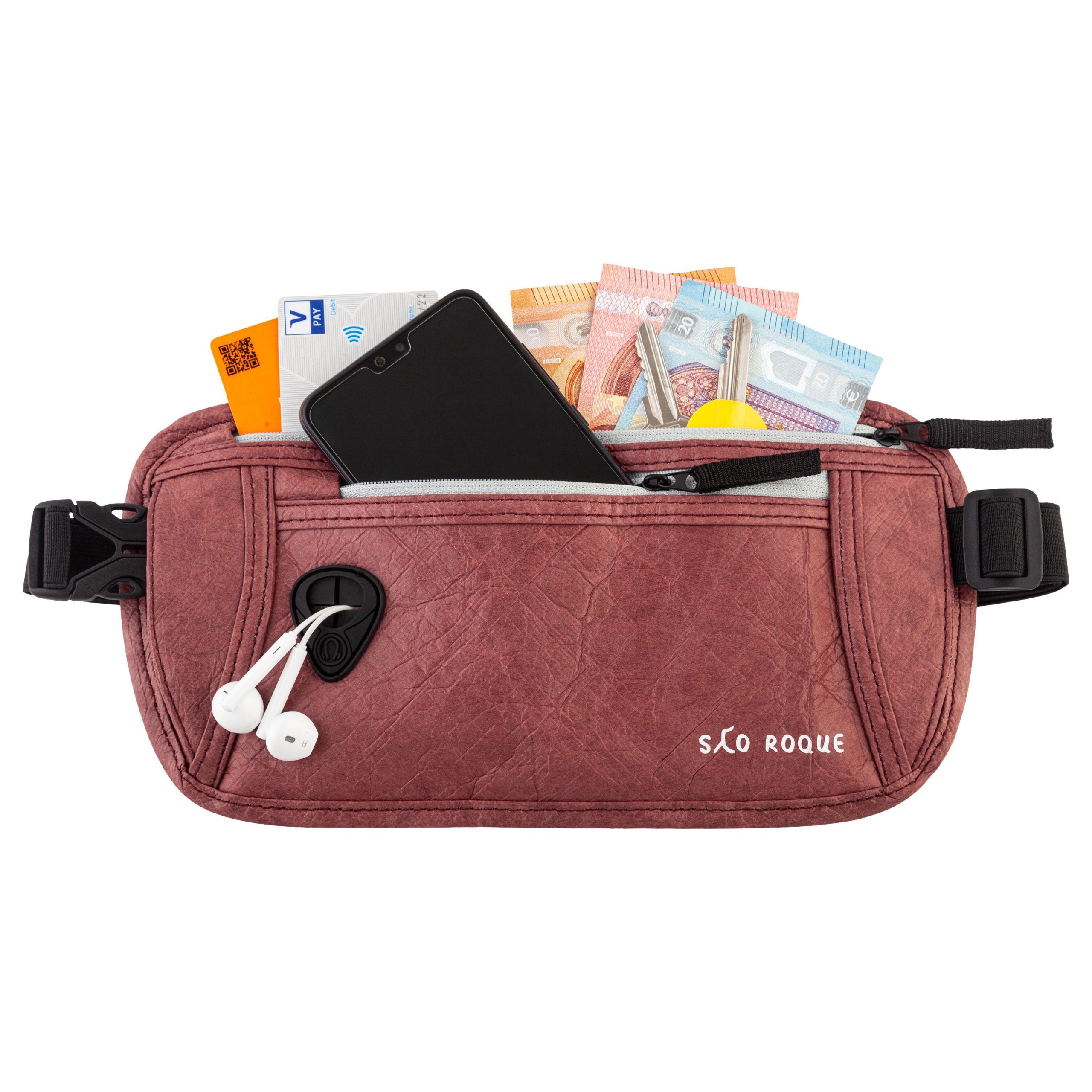 SAO ROQUE Bauchtasche - Flache Damen Herren Bauchtasche, Diebstahl-sicher mit RFID Schutz, Vegan, Ultraflach