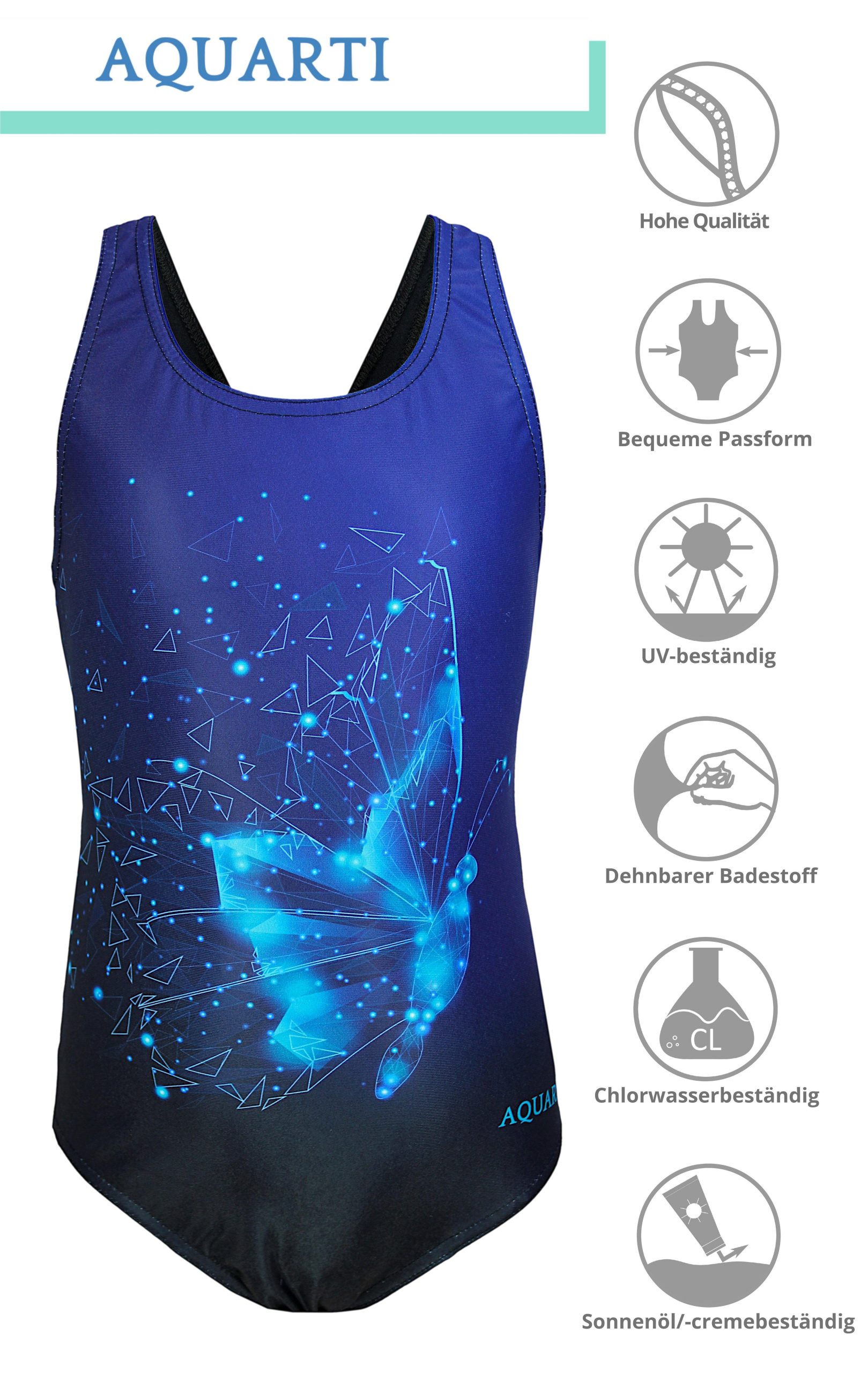 Aquarti Girl's Chlorine Resistant Swimsuit - Muscleback Design