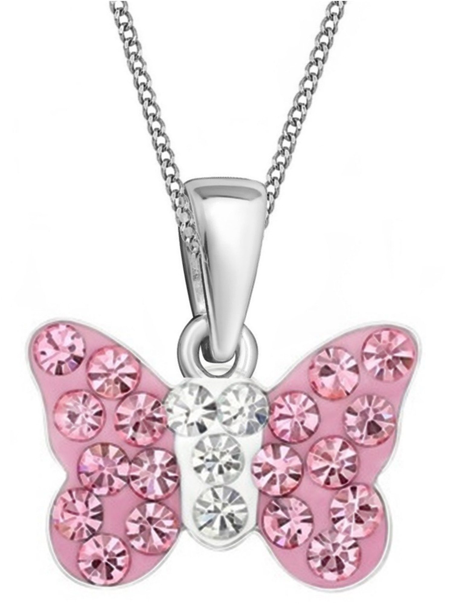 Goldene Hufiesen Crystal Butterfly & Heart Necklace - 925 Silver for Girls