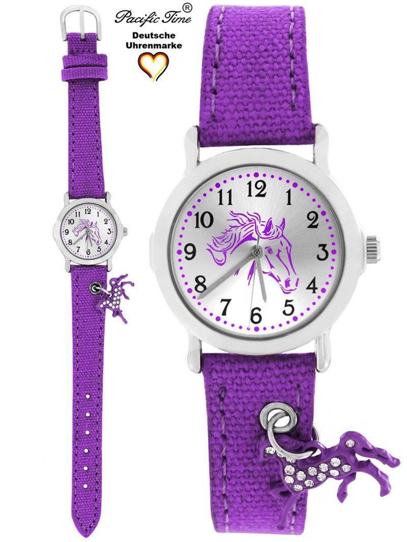 Pacific Time Children's Quartz Watch - Horse Motif & 2 Textile Straps