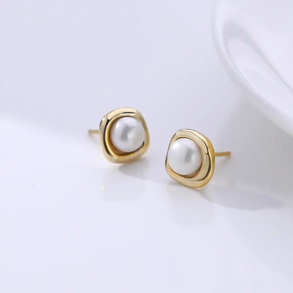 ROUGEMONT Freshwater Pearl Hoop Earrings - 925 Sterling Silver & 18k Gold