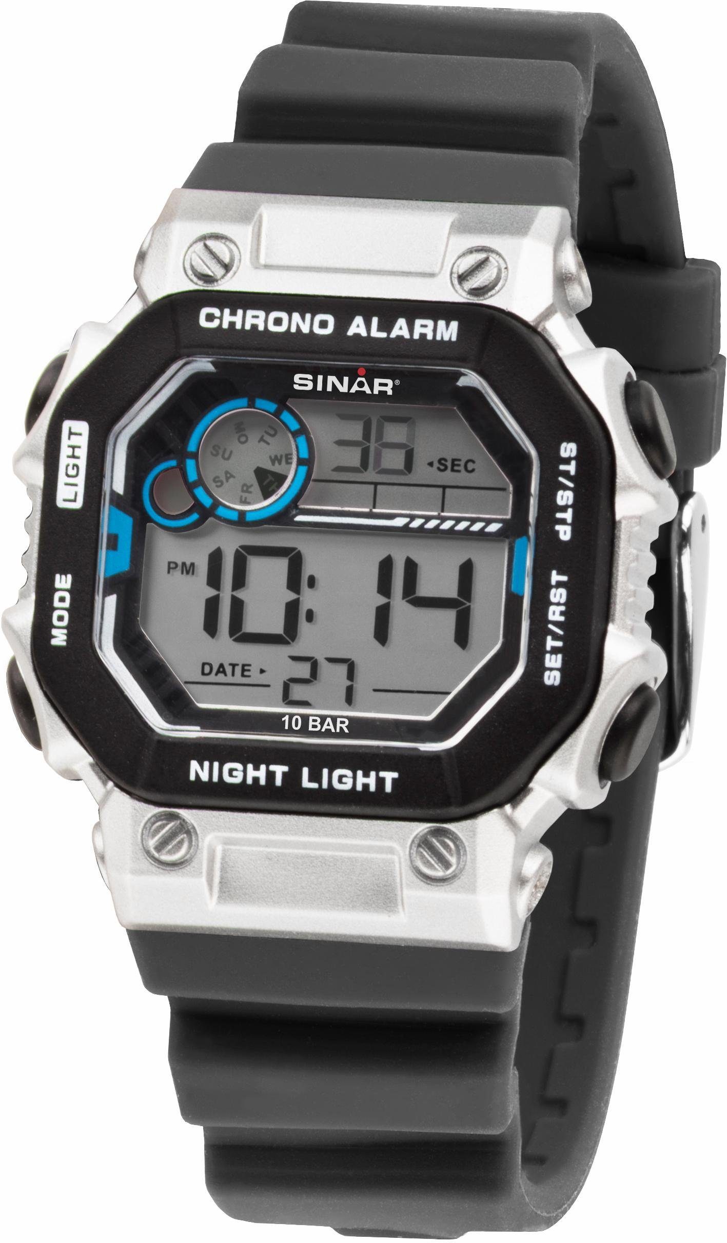 SINAR Chronograph XE-55-19, Armbanduhr, Quarzuhr, Kinderuhr, digital, Datum, Stoppfuntion