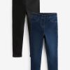 Next Girls' 2-Pack Jersey Denim Jegging Set - Black & Grey