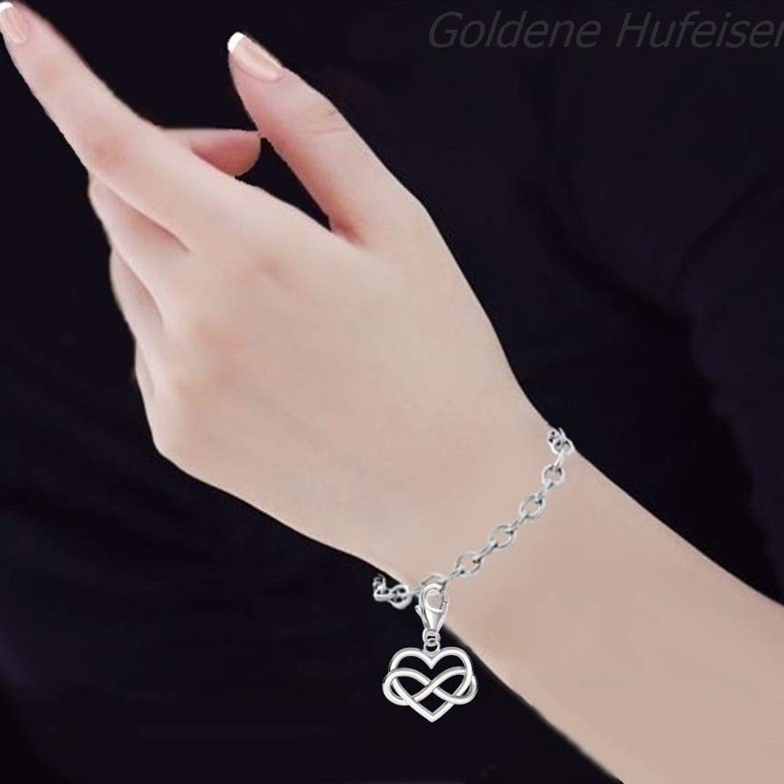 Golden Hufiesen Charm Herz Unendlich Herz Karabiner Charm für Bättelarmband 925 Silber (1 Stück, inkl. Etui), für Gliederarmband oder Halskette Golden Hufiesen Charm Herz Unendlich Herz Karabiner Charm für Bättelarmband 925 Silber (1 Stück, inkl. Etui), für Gliederarmband oder Halskette