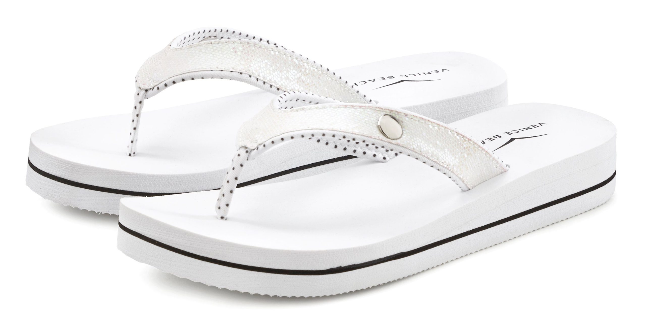 Venice Beach Badezehentrenner Sandale, Pantolette, Badeschuh ultralleicht mit Glitzerband VEGAN