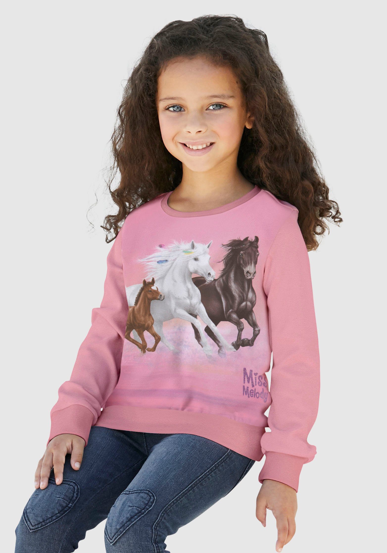 Miss Melody Horse Print Long Sleeve Sweatshirt - Iceberg Green