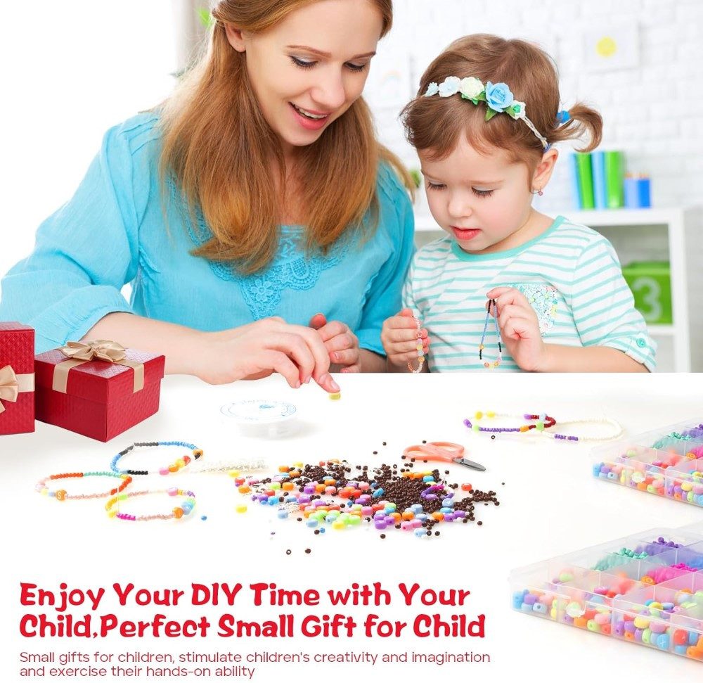 LA CUTE Perlenarmband Set DIY Schmuckperlen-Set: 18000 Glasperlen + Buchstaben- und Herzperlen