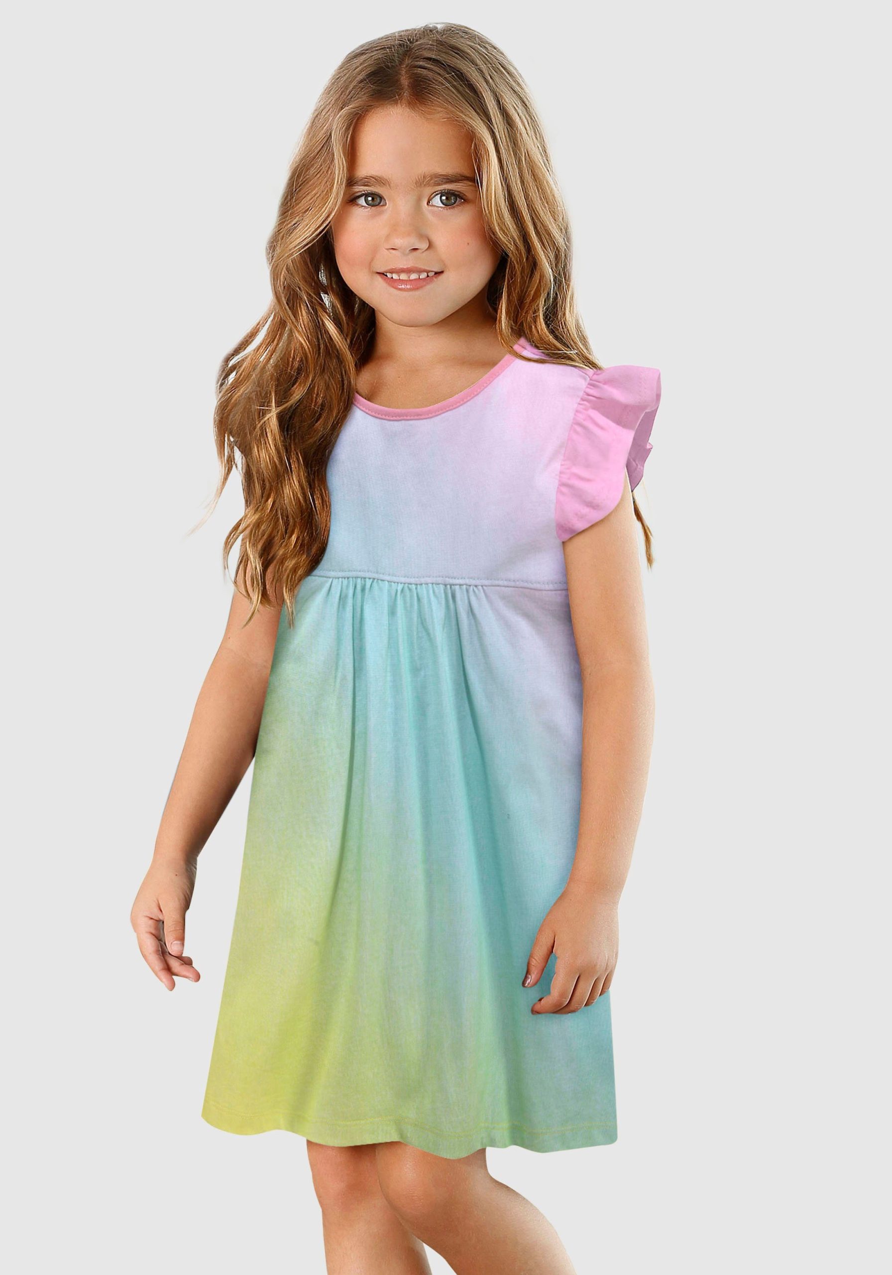KIDSWORLD Rainbow Jersey Dress - Girls' Knee-Length, Flutter Sleeve KIDSWORLD Rainbow Jersey Dress - Girls' Knee-Length, Flutter Sleeve