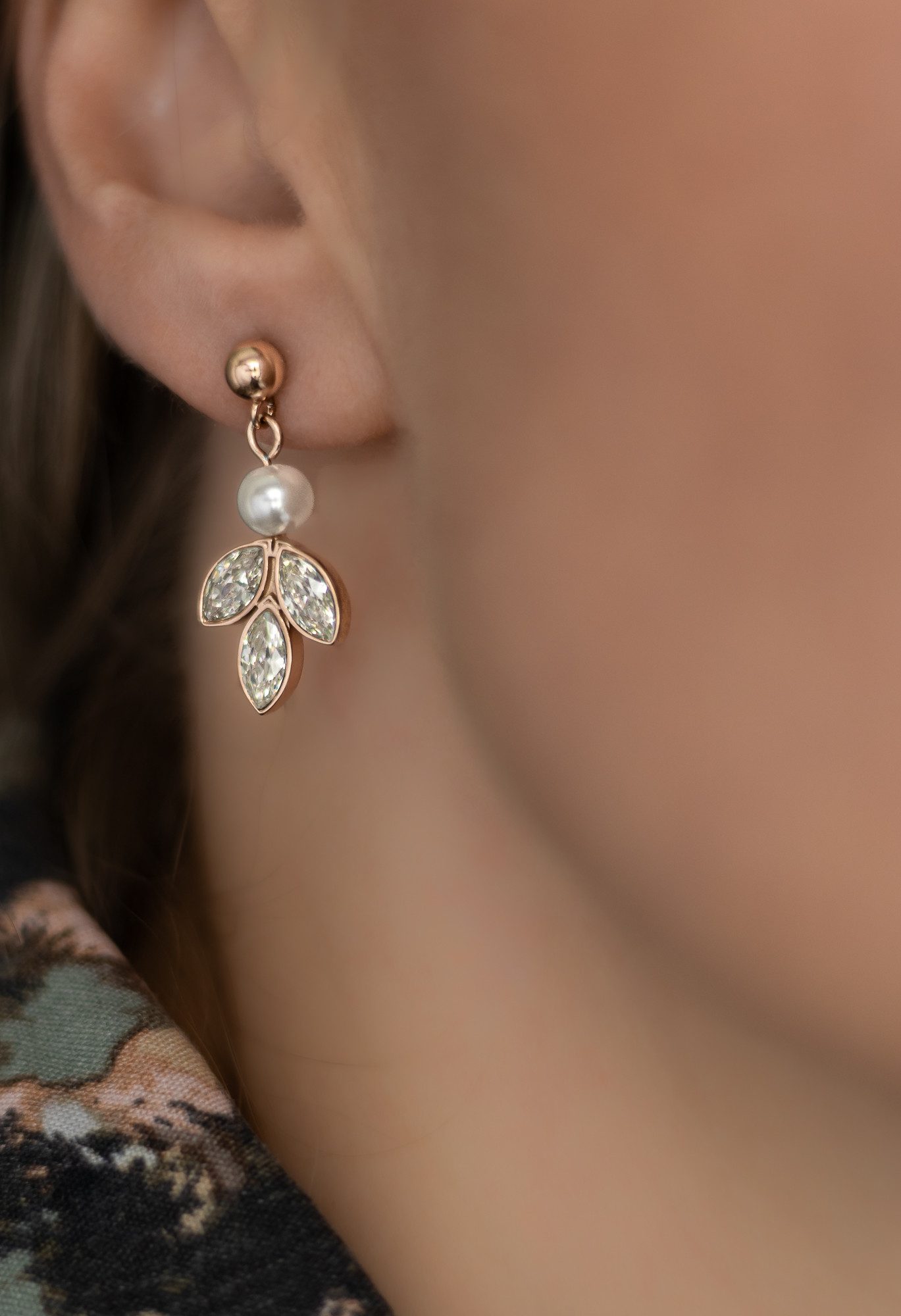 Brautkronen Brautschmuck Set: Stainless Steel Necklace & Earrings with Zirconia & Pearl for Brides