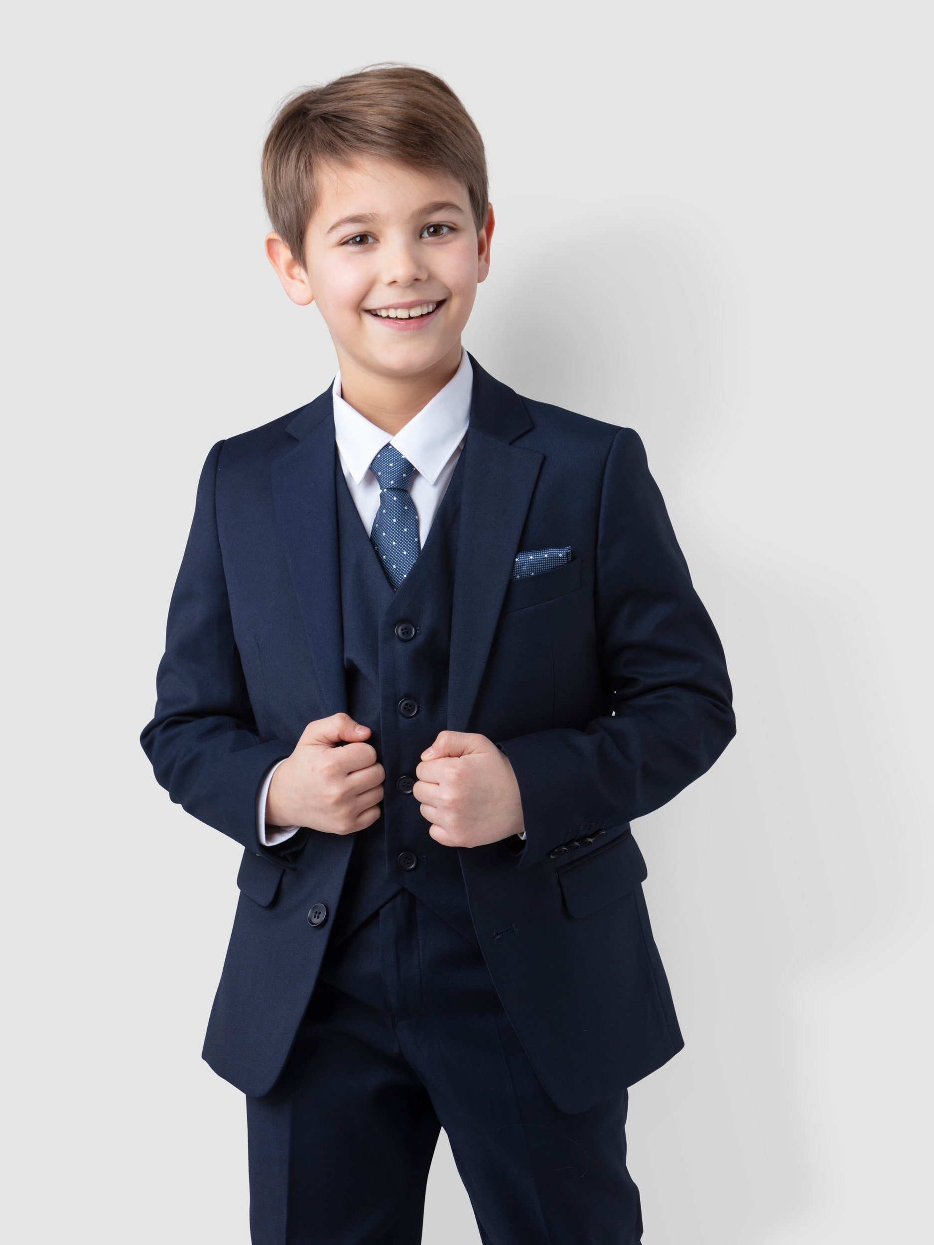 SANDER STELLAN Boysuit - Elegant Slim-Fit Suit, Communion Outfit, 6-Piece Dark Blue Set
