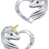 Golden Hufeisen Rainbow Unicorn Horse Earrings - 925 Sterling Silver Zirconia