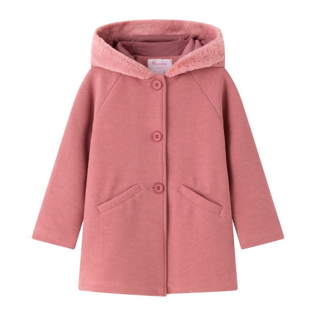 suebidou Fleece Mantel: Mädchen Übergangsjacke mit Kapuze & Fell – Alto Rosa