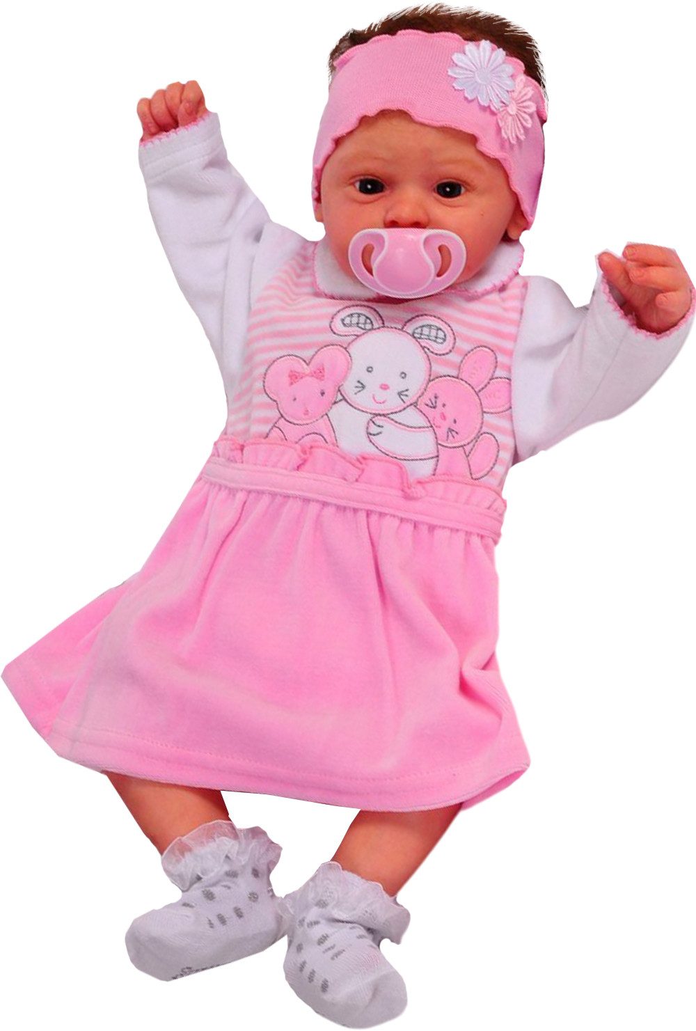 La Bortini Baby Sweatdress - Velours Style, Rosa, Animal Embroidery - Soft & Warm Newborn Outfit