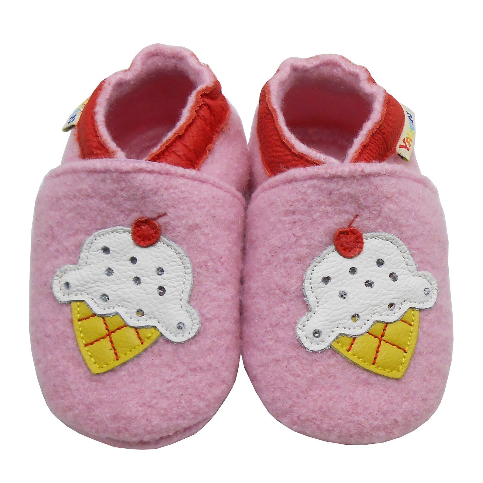 Yalion Felt Crawling Shoes - 100% Sheep Wool Slippers, Strawberry Pink Baby Shoes