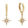 Brändlinger Pair of Earrings, Adelaide, Star, Silver 925, Gold-Plated, White Opal, and White Zirconia