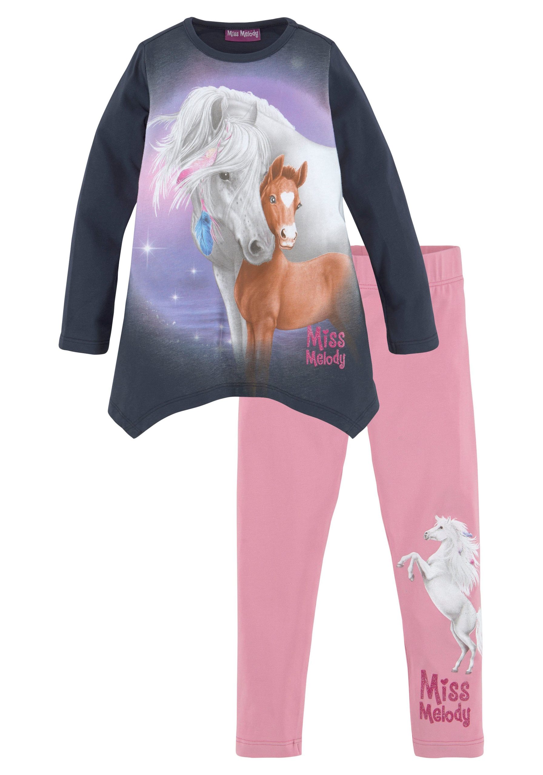 Miss Melody 2-Piece Horse Print Set - Long Sleeve Shirt & Leggings