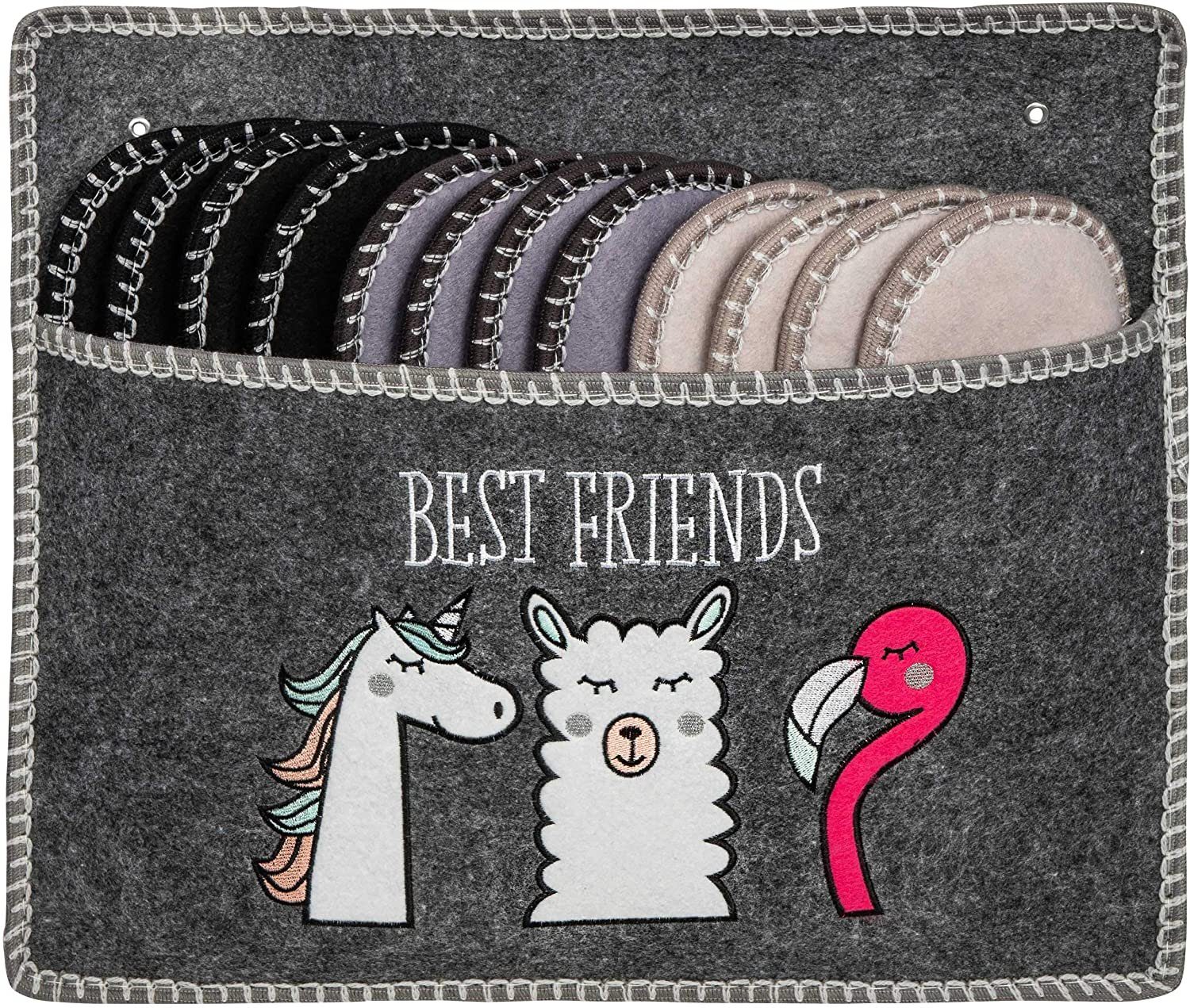 ONVAYA Llama ABS Guest Slippers - 6 Pack - Non-Slip Felt House Slippers