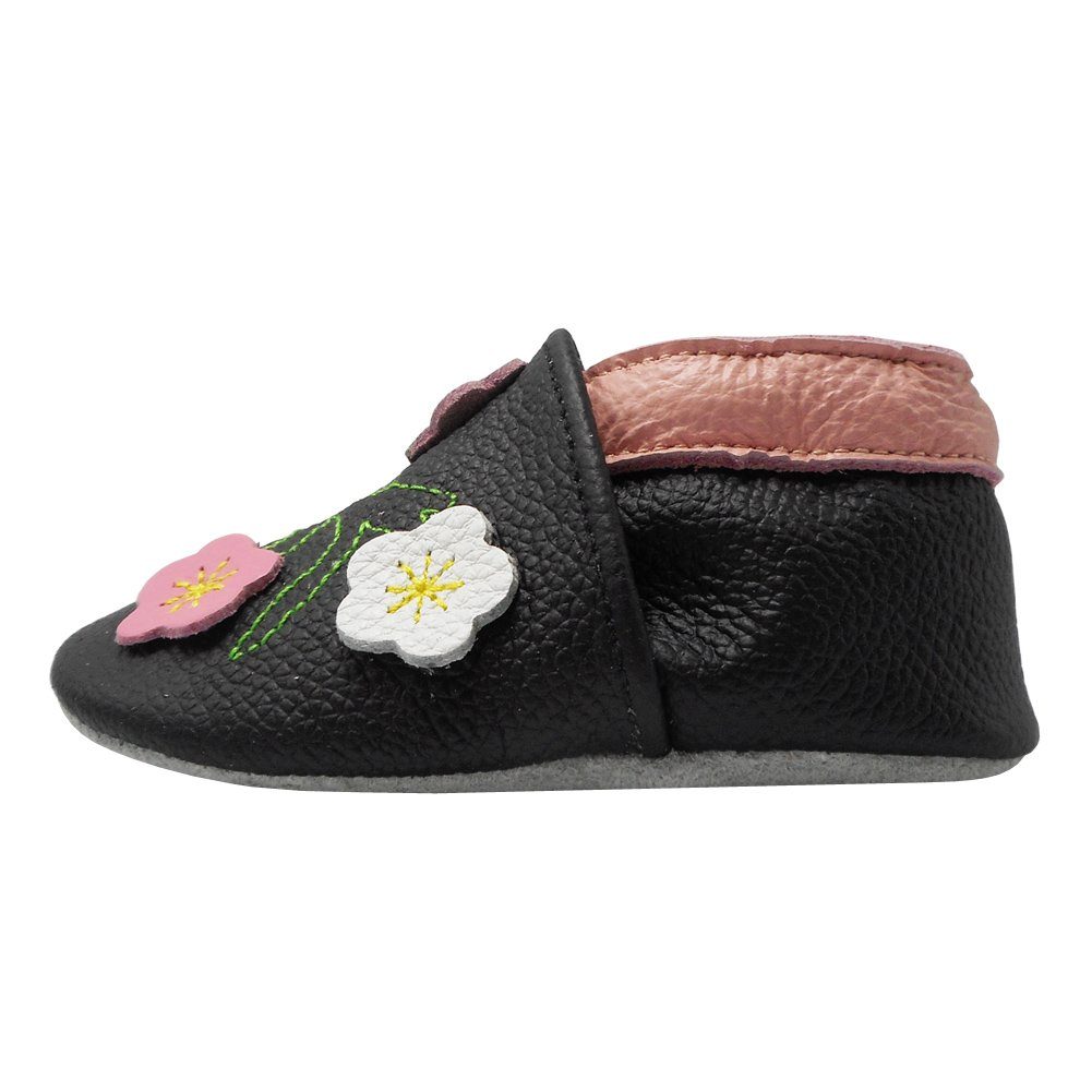 Yalion Weiche Leder Krabbel- und Lauflernschuhe 3-Blumen Schwarz Yalion Weiche Leder Krabbel- und Lauflernschuhe 3-Blumen Schwarz