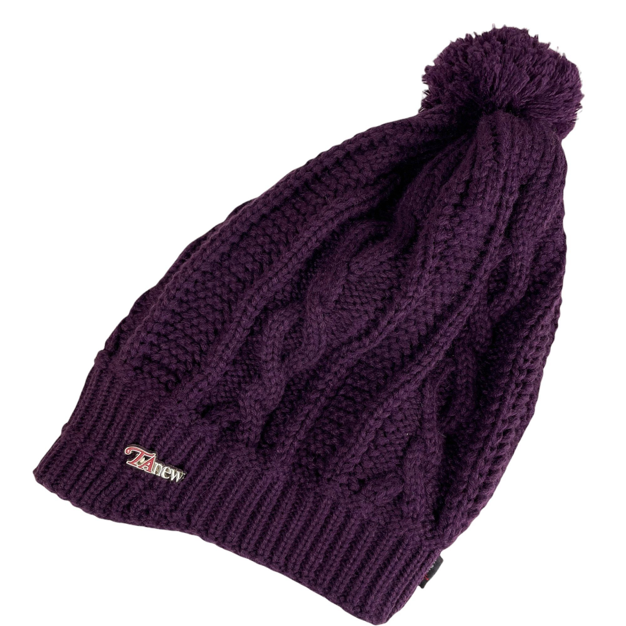 Taschen4life Damen Beanie mit Bommel – Lange Strickmütze, Twistmuster, Warm & Stylisch
