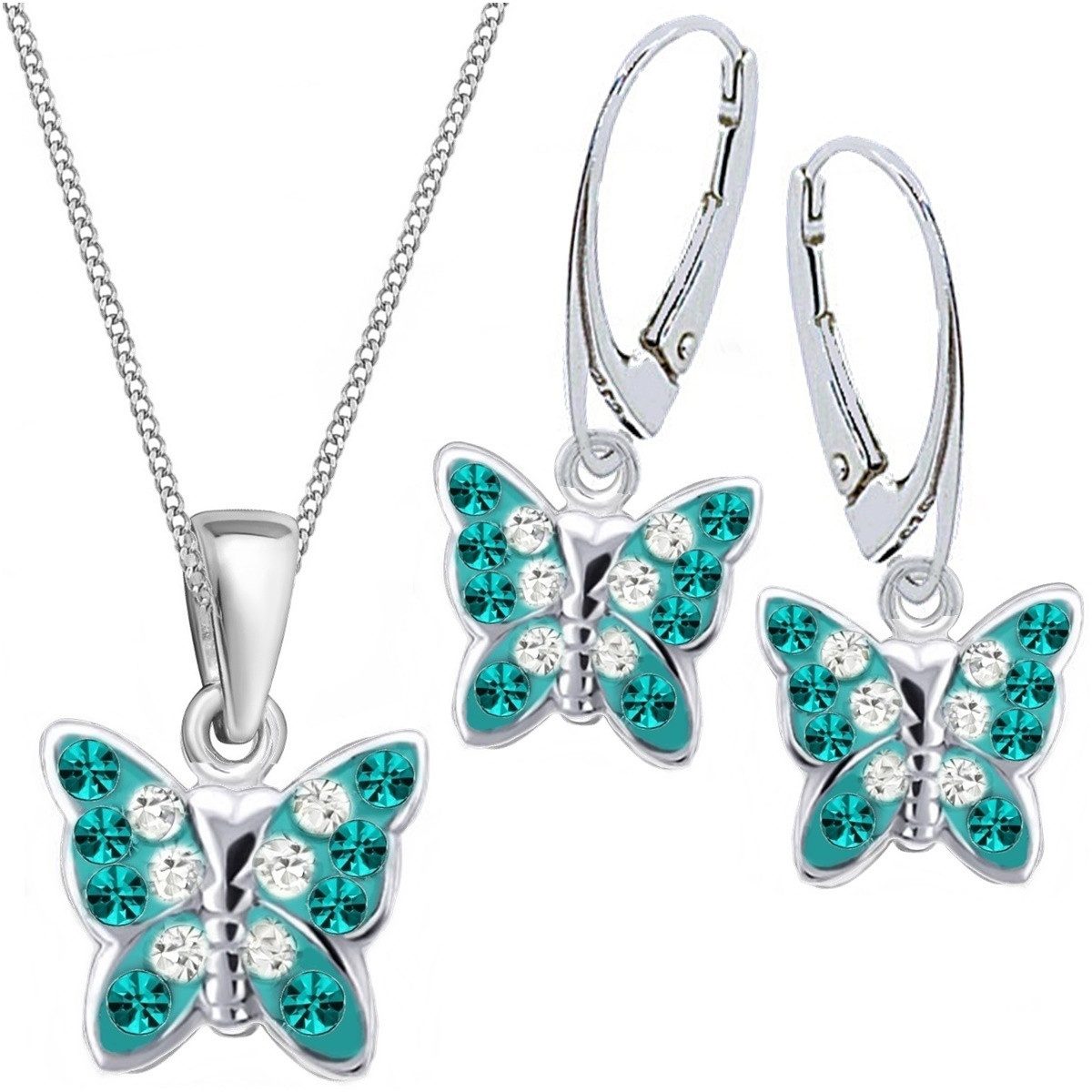 OROVIVO Victoria Schmuck: Kristall-Schmetterling-Ohrringe Set aus 925er Silber (4-tlg)
