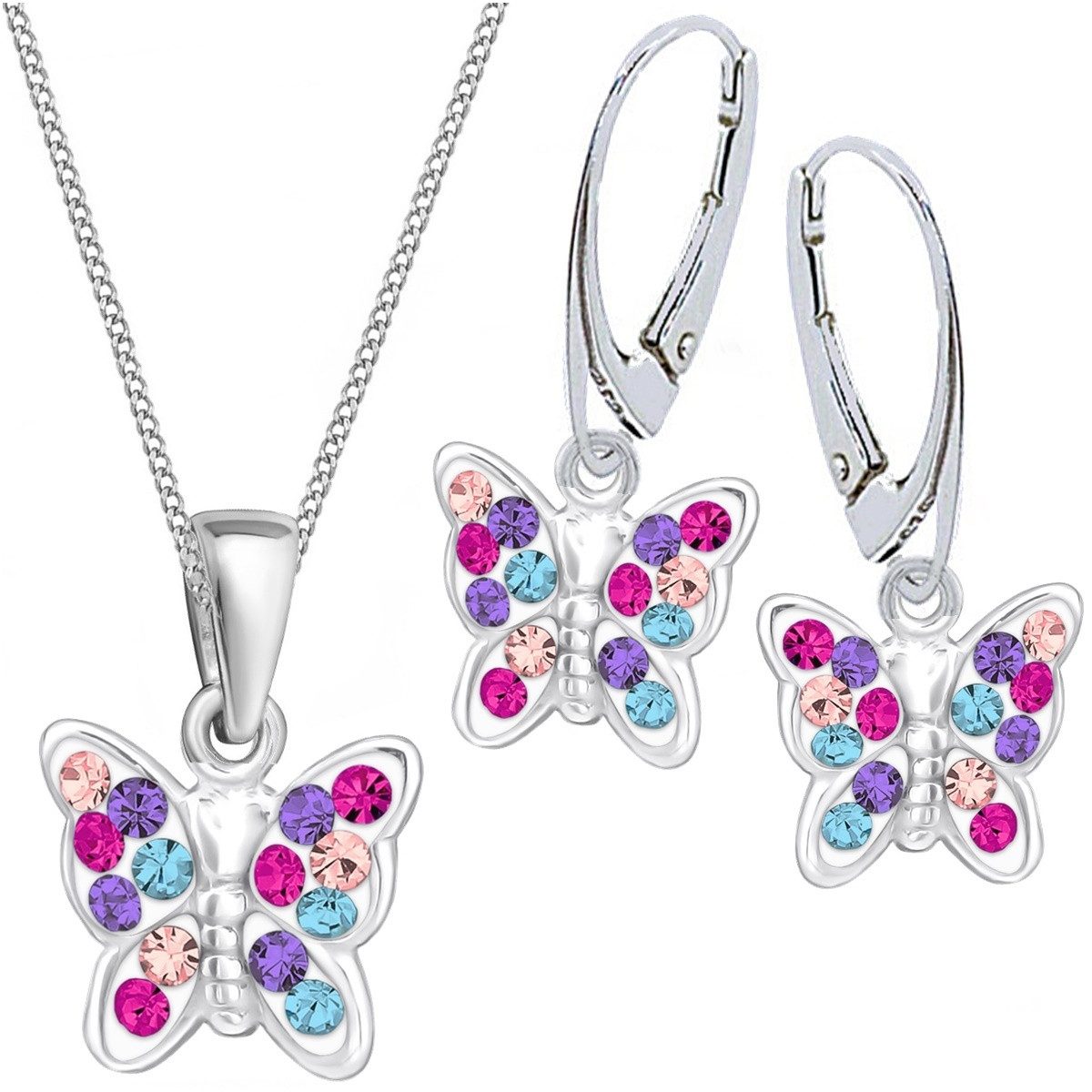 OROVIVO Victoria Schmuck: Kristall-Schmetterling-Ohrringe Set aus 925er Silber (4-tlg)