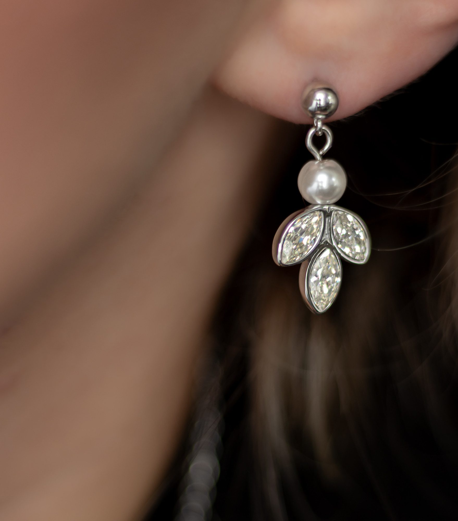 Brautkronen Brautschmuck Set: Stainless Steel Necklace & Earrings with Zirconia & Pearl for Brides