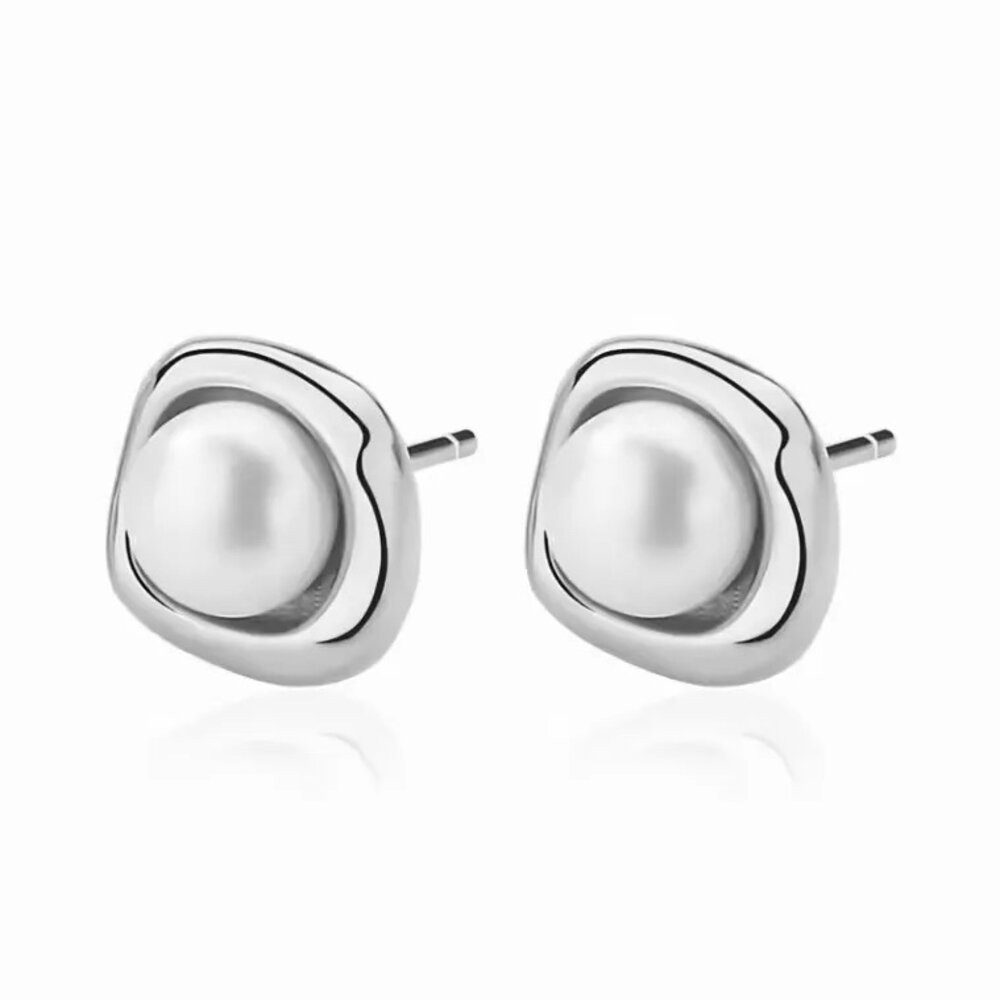 ROUGEMONT Freshwater Pearl Hoop Earrings - 925 Sterling Silver & 18k Gold