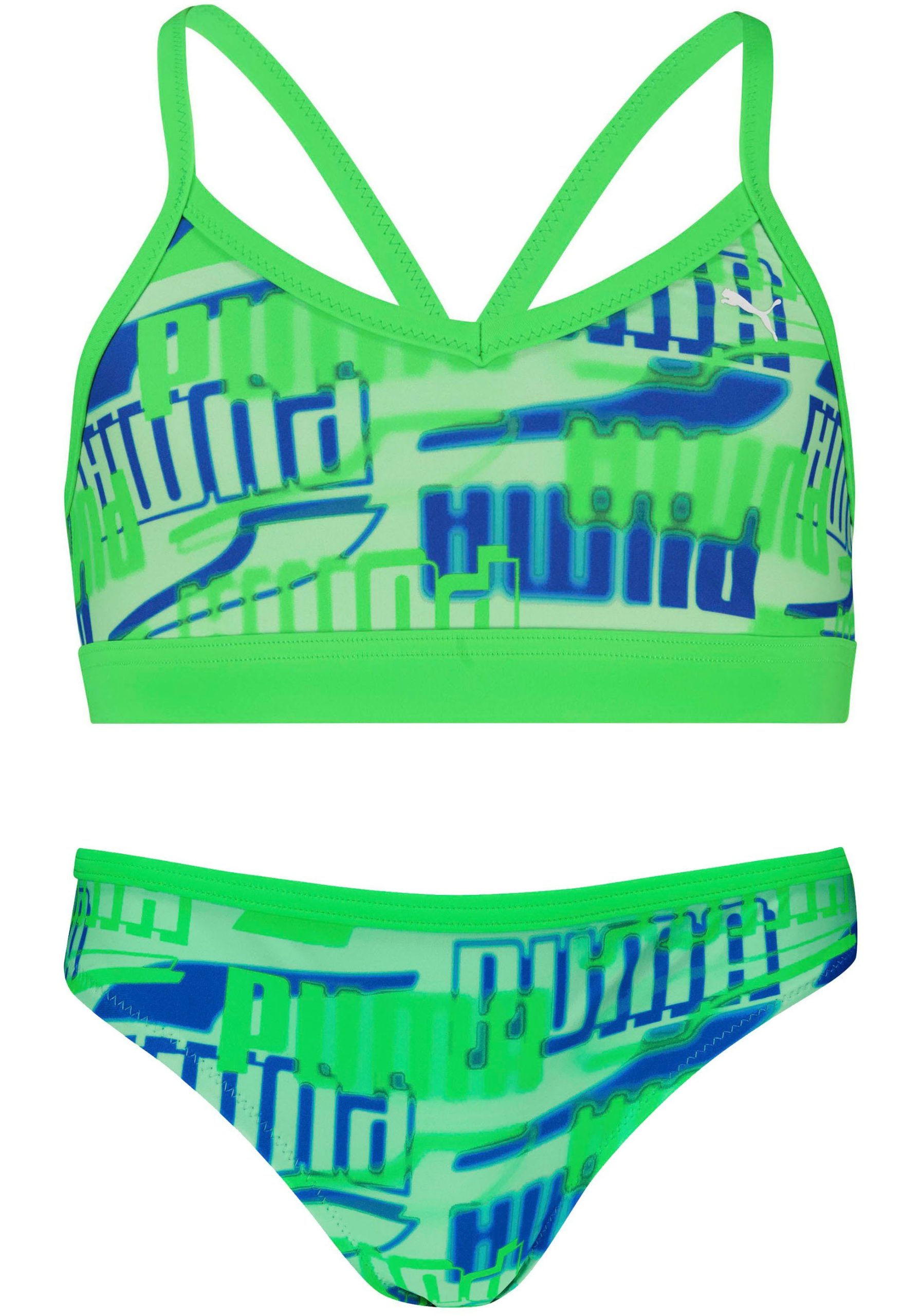 PUMA Girls' Bikini Set - All-Over Logo Print - Sustainable Swimwear