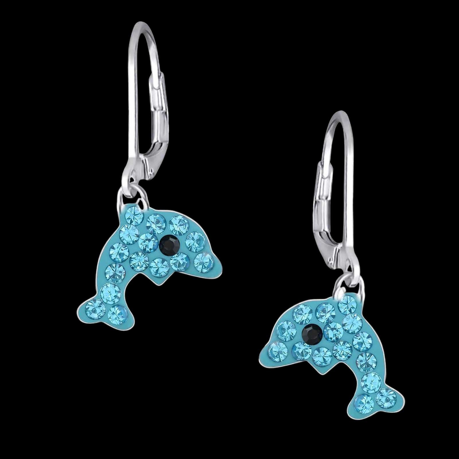 Schmuck23 Paar Ohrhänger Kinder Ohrringe Delfin 925 Silber, Kinderschmuck Kristalle Mädchen Geschenk