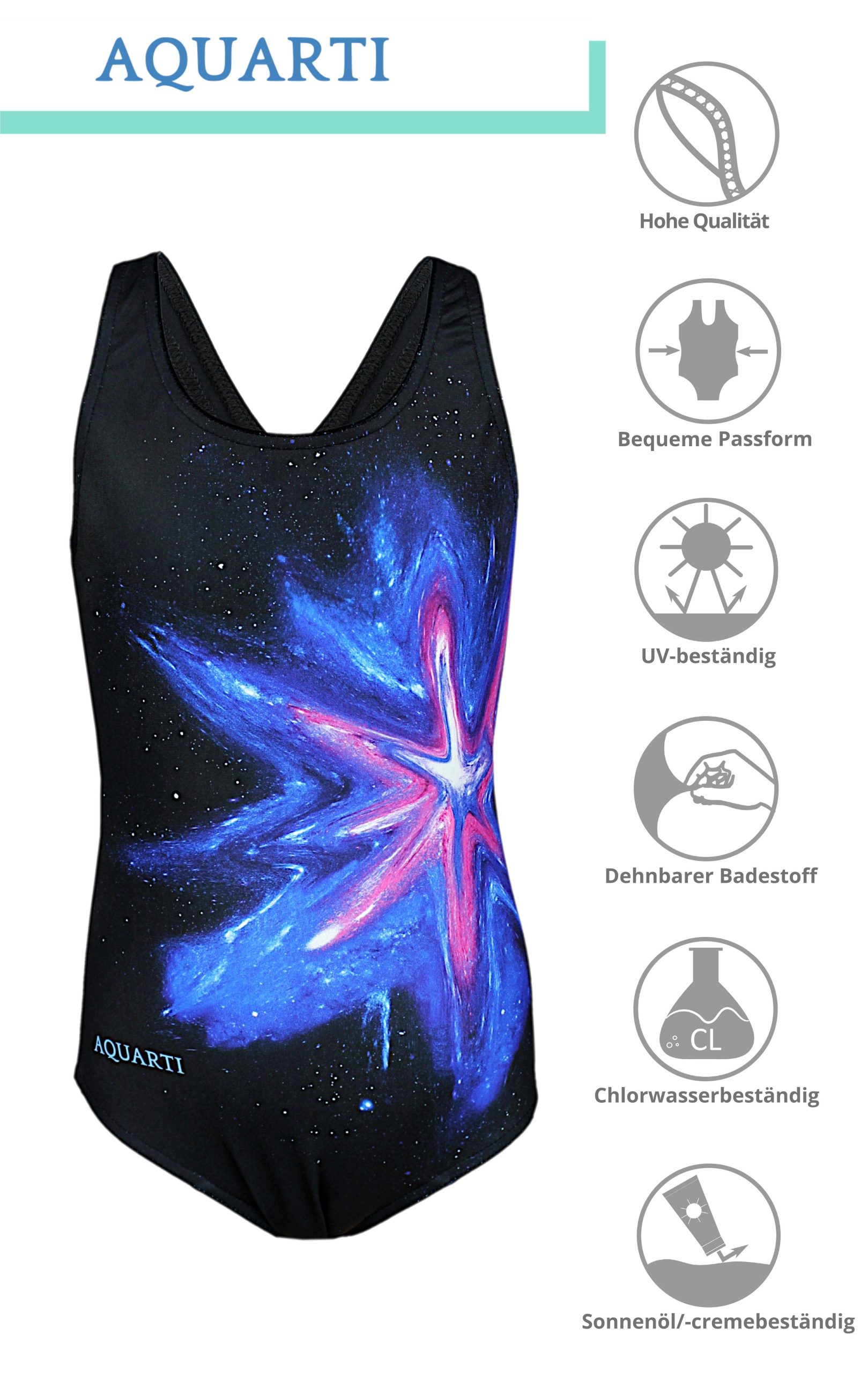 Aquarti Girl's Chlorine Resistant Swimsuit - Muscleback Design
