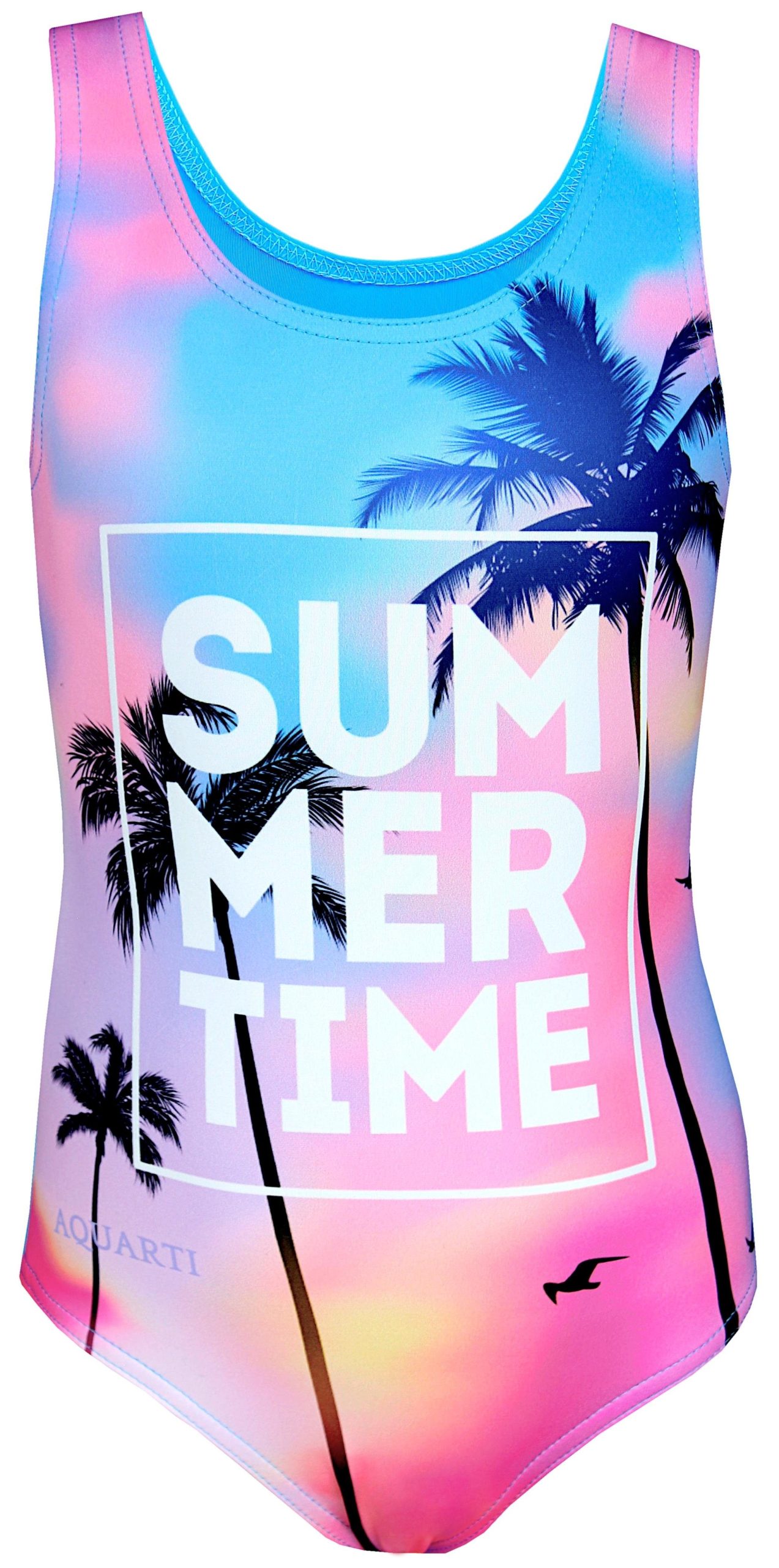 Aquarti Mädchen Sport Schwimmanzug mit Ringerrücken Print