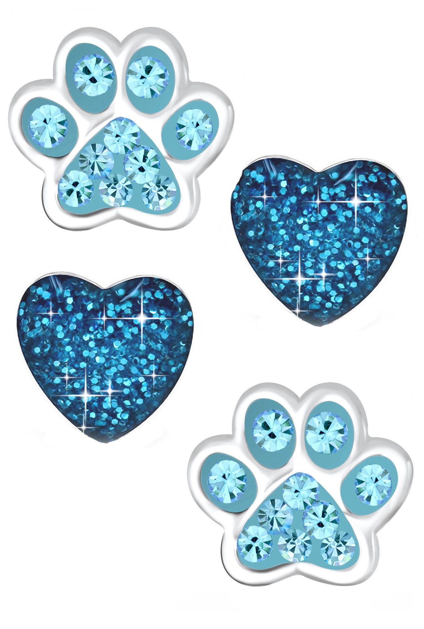 Limana Ohrsteker-Set Kinder Mädchen Ohrringe 925 Silber Pfote Glitzer Edelstahl Herz