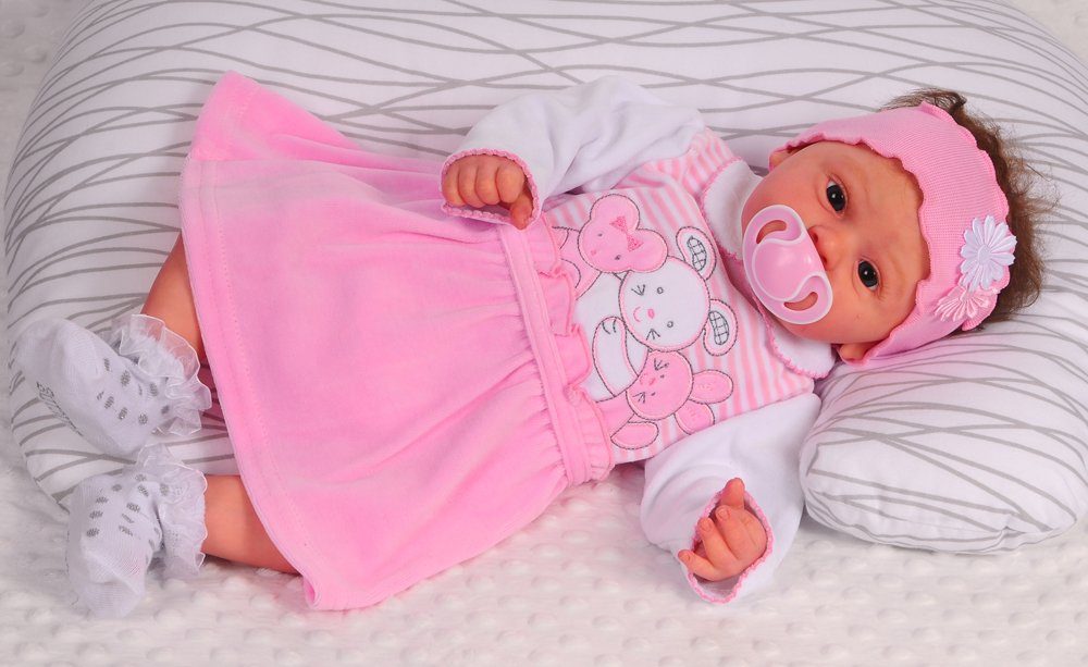 La Bortini Baby Sweatdress - Velours Style, Rosa, Animal Embroidery - Soft & Warm Newborn Outfit