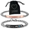 Binego Her King & His Queen Matching Couple Bracelets - Stainless Steel Gift Set