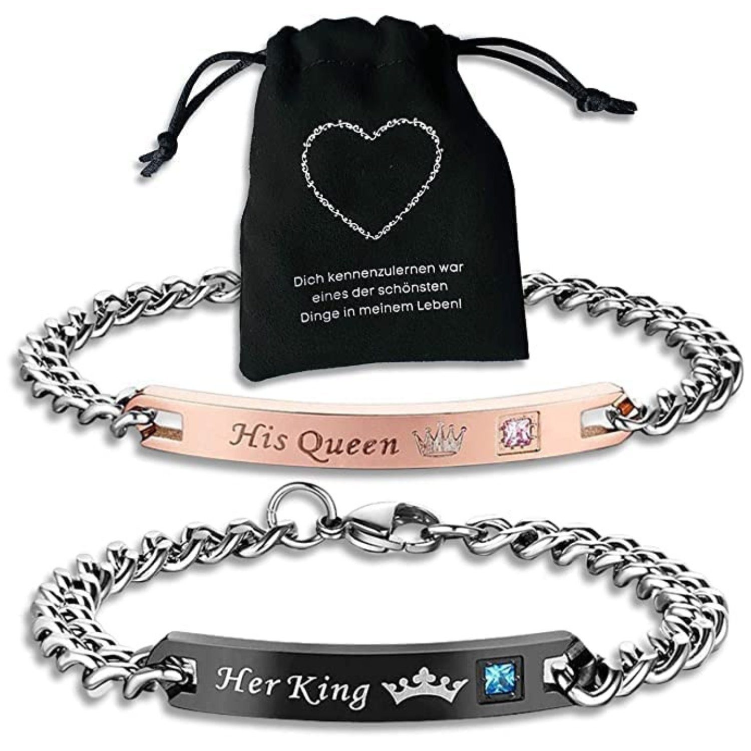 Binego Her King & His Queen Matching Couple Bracelets - Stainless Steel Gift Set
