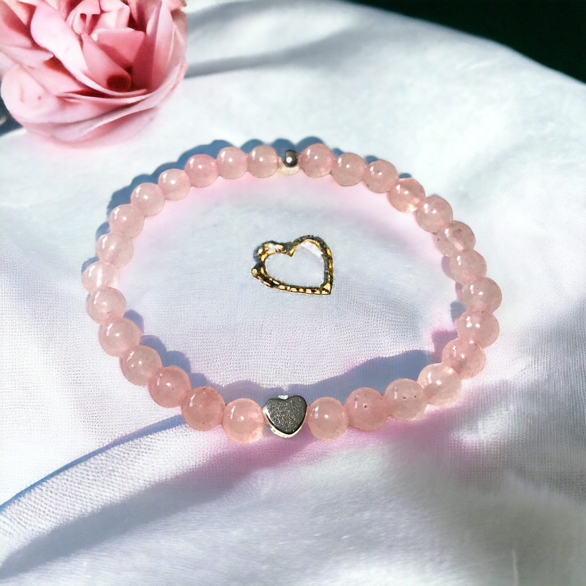 Steinfixx® Perlenarmband Echtes Rosenquarz Perlenarmband mit 925 Silberperle