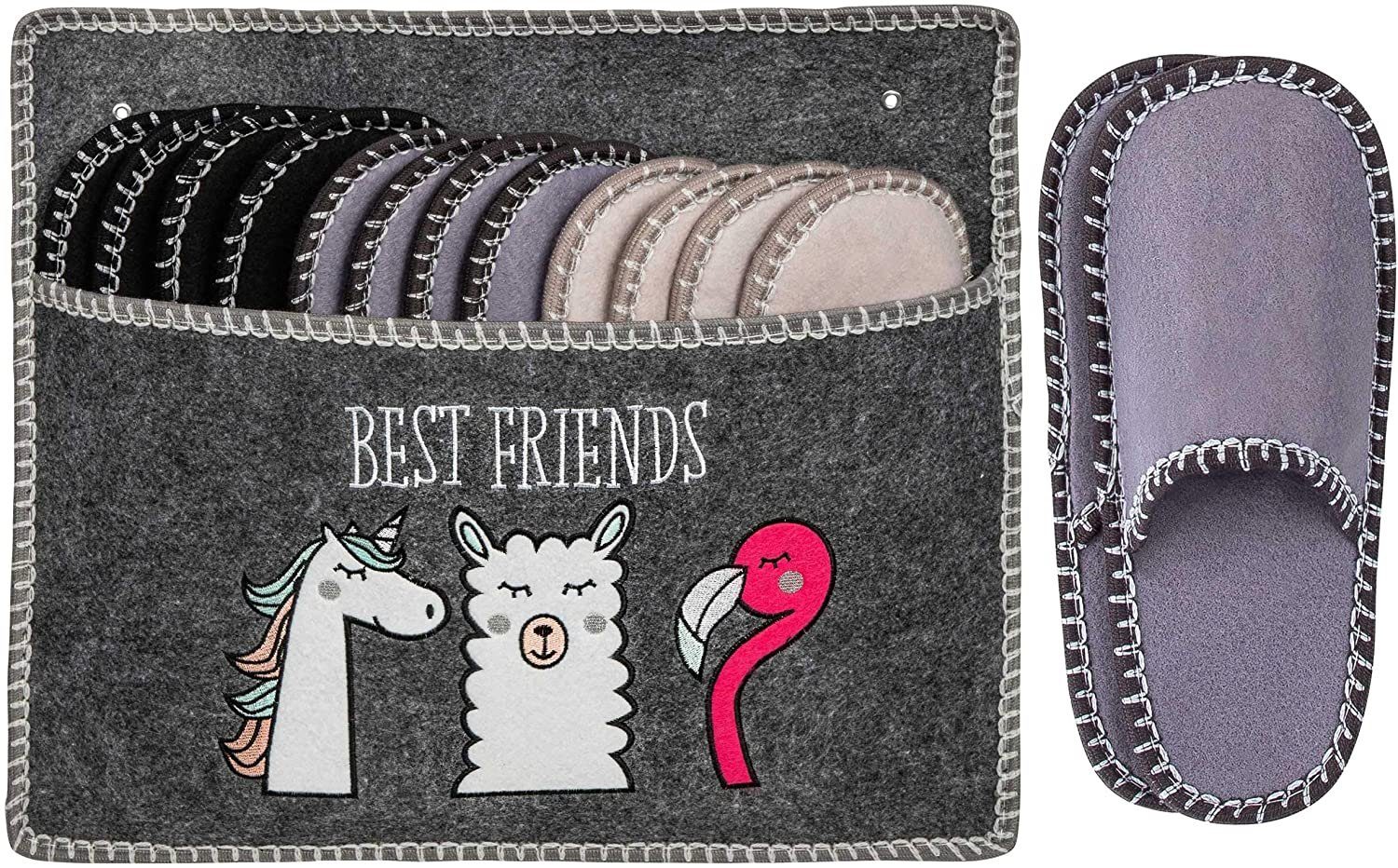 ONVAYA Llama ABS Guest Slippers - 6 Pack - Non-Slip Felt House Slippers