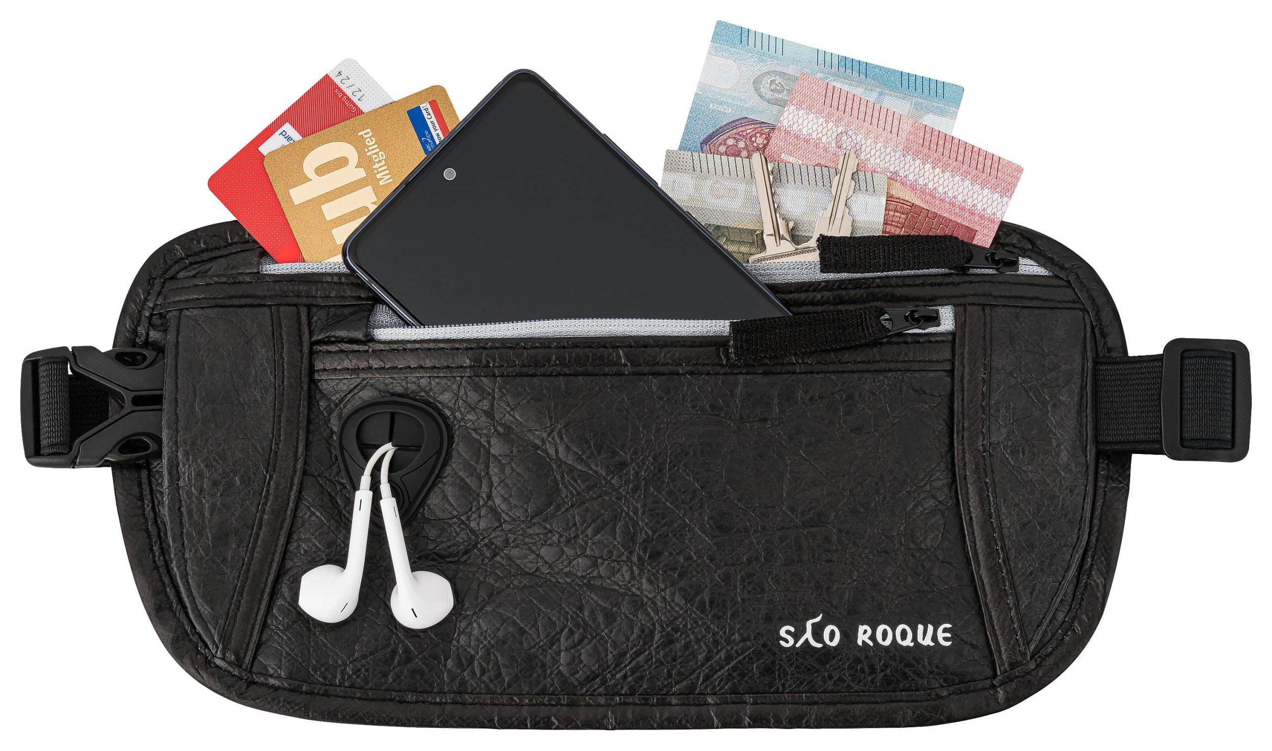 SAO ROQUE Bauchtasche - Flache Damen Herren Bauchtasche, Diebstahl-sicher mit RFID Schutz, Vegan, Ultraflach