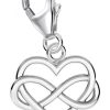 Golden Hufiesen Charm Herz Unendlich Herz Karabiner Charm für Bättelarmband 925 Silber (1 Stück, inkl. Etui), für Gliederarmband oder Halskette
