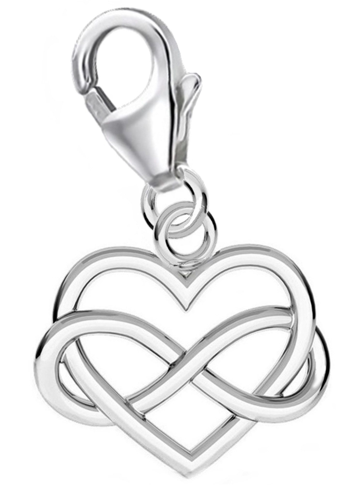 Golden Hufiesen Charm Herz Unendlich Herz Karabiner Charm für Bättelarmband 925 Silber (1 Stück, inkl. Etui), für Gliederarmband oder Halskette