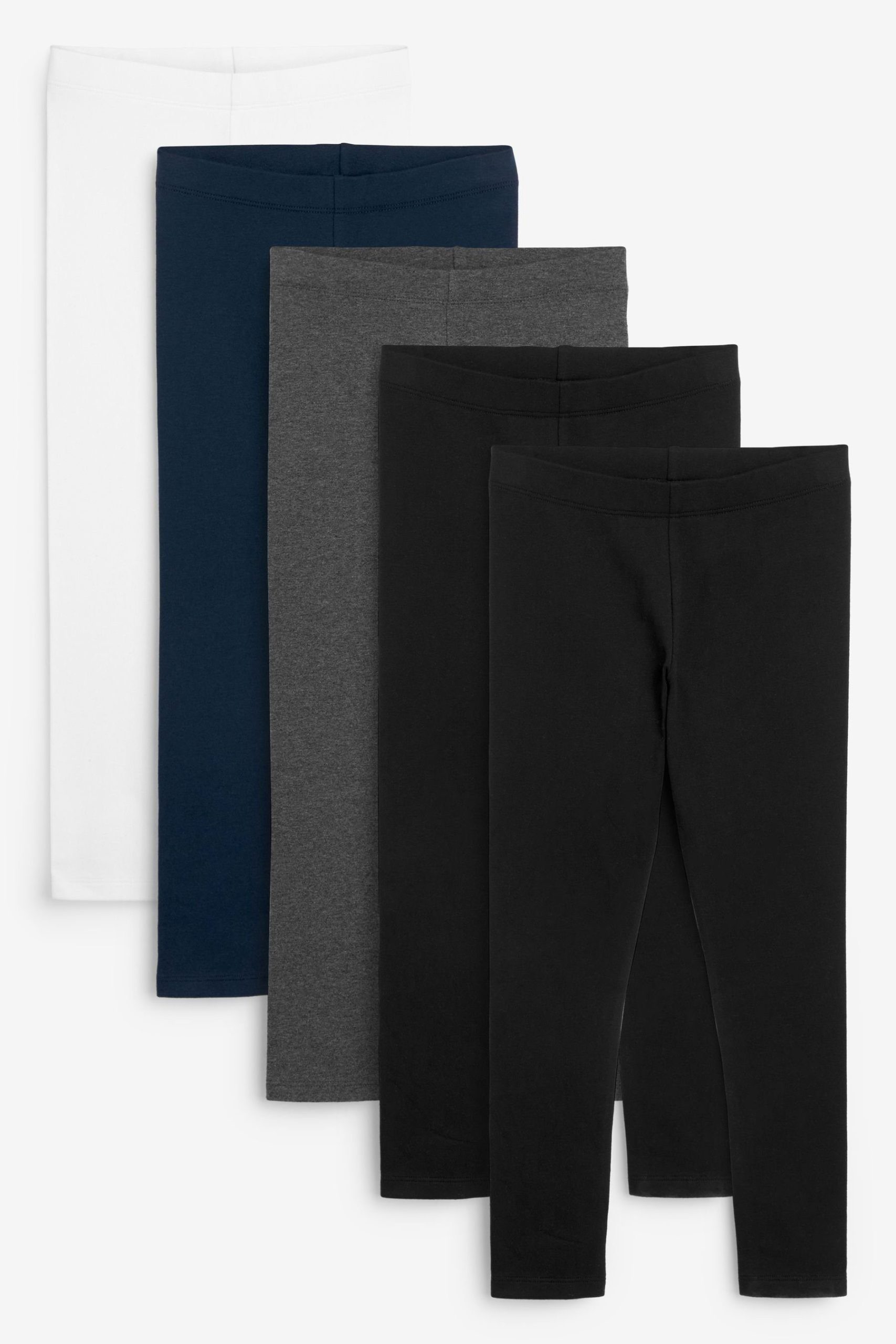Next Girls' 5-Pack Cotton Leggings | Black, Navy, Grey, White