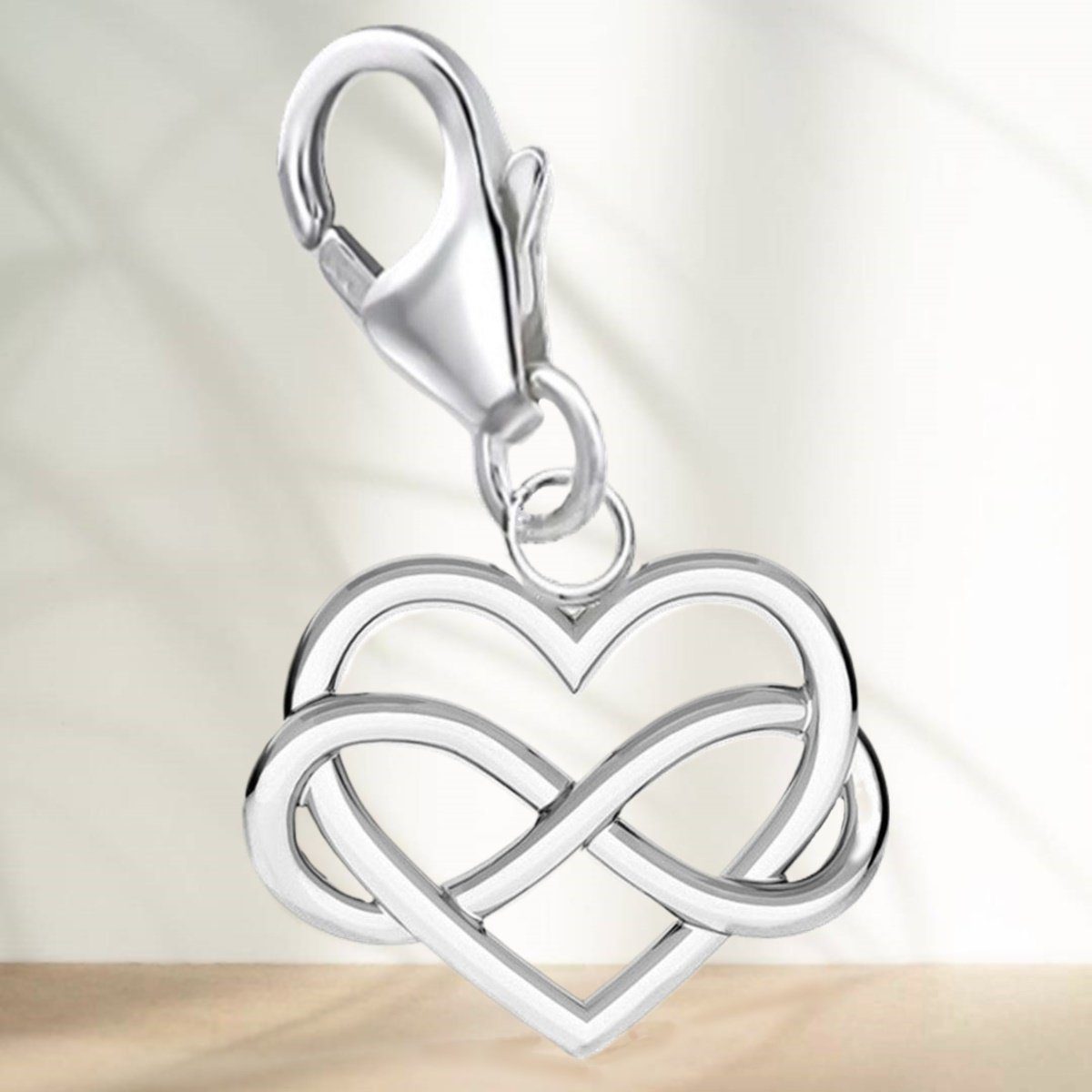 Golden Hufiesen Charm Herz Unendlich Herz Karabiner Charm für Bättelarmband 925 Silber (1 Stück, inkl. Etui), für Gliederarmband oder Halskette Golden Hufiesen Charm Herz Unendlich Herz Karabiner Charm für Bättelarmband 925 Silber (1 Stück, inkl. Etui), für Gliederarmband oder Halskette