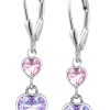 Limana Paar Ohrhänger 925 Silber Herz hängende Brisur Ohrringe für Kinder Mädchen rosa lila, Kinderohrringe Mädchenohrringe Kinderschmuck